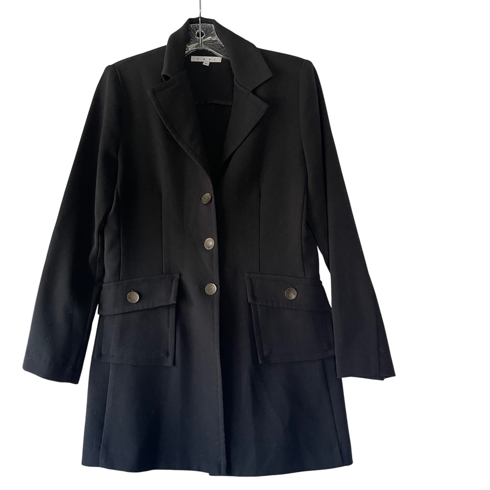 Cabi Black Longline‎ Blazer Jacket Sz 8 Gold Button 3 Season Closet Staple, USA